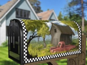 Old Farm and a Red Truck Decorative Curbside Farm Mailbox Cover