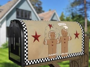 Cute Primitive Country Gingerbread Man Couple #1 - Home Sweet Home Decorative Curbside Farm Mailbox Cover