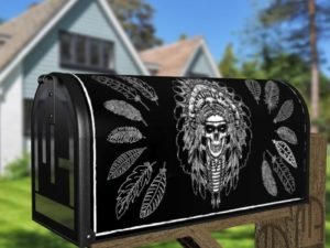 Native Chief Skull in Headdress Decorative Curbside Farm Mailbox Cover