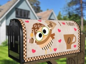 Coffee Lover Owl #10 - I Heart Coffee Decorative Curbside Farm Mailbox Cover