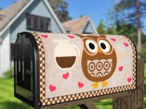 Coffee Lover Owl #8 - I Heart Coffee Decorative Curbside Farm Mailbox Cover