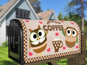 Coffee Lover Owls Decorative Curbside Farm Mailbox Cover