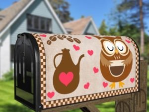 Coffee Lover Owl #4 Decorative Curbside Farm Mailbox Cover