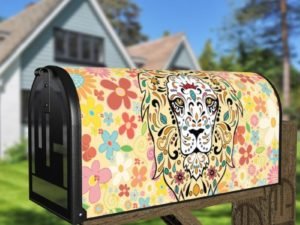 Sugar Skull Lion Decorative Curbside Farm Mailbox Cover