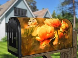 Yellow Butterfly and Flowers Decorative Curbside Farm Mailbox Cover
