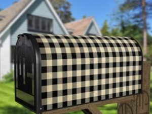 Farmhouse Buffalo Plaid Pattern - Black and Tan Decorative Curbside Farm Mailbox Cover