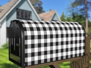 Farmhouse Buffalo Plaid Pattern - Black and White Decorative Curbside Farm Mailbox Cover