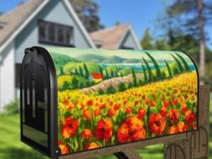 Poppy Field in Tuscany Decorative Curbside Farm Mailbox Cover