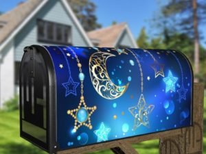 Beautiful Bohemian Moon and Stars Design Decorative Curbside Farm Mailbox Cover
