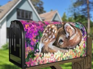 Little Baby Fawn in the Flower Meadow Decorative Curbside Farm Mailbox Cover