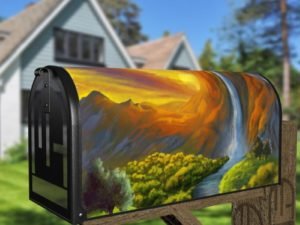 Waterfall in the Sunset Decorative Curbside Farm Mailbox Cover