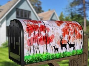 Deer Silhouettes in a Spring Forest Decorative Curbside Farm Mailbox Cover