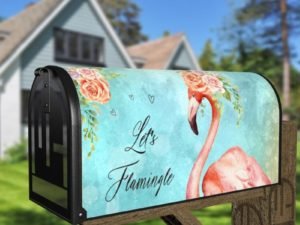 Pretty Flamingo with Roses Decorative Curbside Farm Mailbox Cover