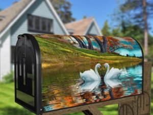 Autumn Lake and Swans Decorative Curbside Farm Mailbox Cover