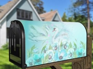 Romantic Swans and Blue Flowers Decorative Curbside Farm Mailbox Cover