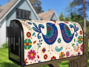 Bohemian Folk Art Pattern with a Birds and Flowers Decorative Curbside Farm Mailbox Cover