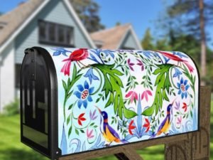 Folk Design with Birds and Flowers Decorative Curbside Farm Mailbox Cover