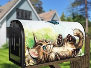 Cute Kitten Playing with a Butterfly Decorative Curbside Farm Mailbox Cover
