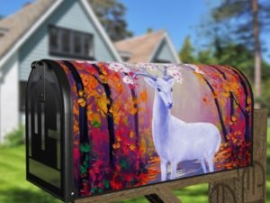 White Flower Deer Decorative Curbside Farm Mailbox Cover