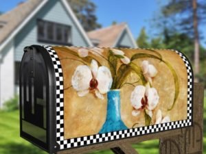 Blue Vase and White Orchid Decorative Curbside Farm Mailbox Cover