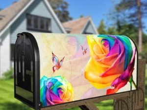 Rainbow Rose and Butterfly Decorative Curbside Farm Mailbox Cover