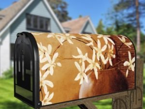 Brown Vase with Orchid Decorative Curbside Farm Mailbox Cover