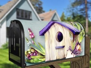 Birdhouse with Spring Flowers Decorative Curbside Farm Mailbox Cover
