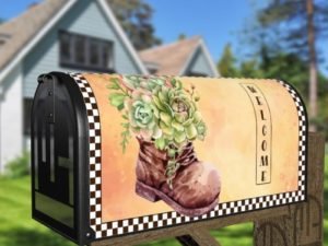 Old Gardening Boot with Succulents Decorative Curbside Farm Mailbox Cover