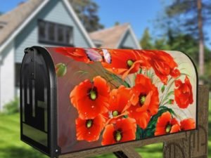 Poppies in a Blue Vase Decorative Curbside Farm Mailbox Cover