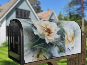 Delicate White Roses Decorative Curbside Farm Mailbox Cover