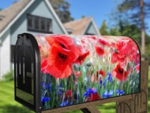 Beautiful Poppy Field and Blue Flowers Decorative Curbside Farm Mailbox Cover