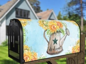 Sunflower Watering Can Decorative Curbside Farm Mailbox Cover