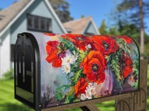 Beautiful Red Poppies and Daisies Decorative Curbside Farm Mailbox Cover