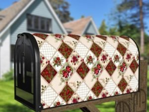 Folk Patchwork Quilt Pattern with Flowers #1 Decorative Curbside Farm Mailbox Cover