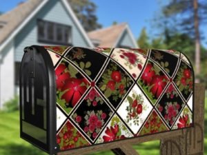 Folk Patchwork Quilt Pattern with Flowers #2 Decorative Curbside Farm Mailbox Cover