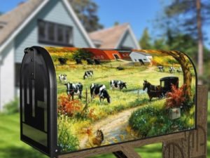 Old Farmhouse and Animals Decorative Curbside Farm Mailbox Cover