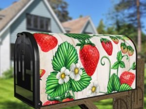 Strawberries on Wood Pattern Decorative Curbside Farm Mailbox Cover