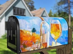 Mediterranean Still Life with Wine and Cheese Decorative Curbside Farm Mailbox Cover