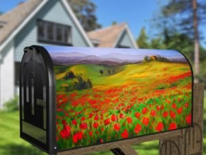 Tuscany Landscape with Poppies Decorative Curbside Farm Mailbox Cover