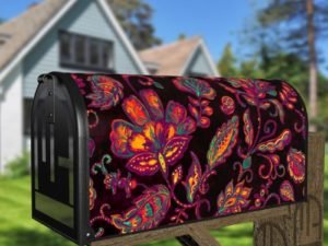 Bohemian Folk Art Paisley and Tulips Pattern #2 Decorative Curbside Farm Mailbox Cover