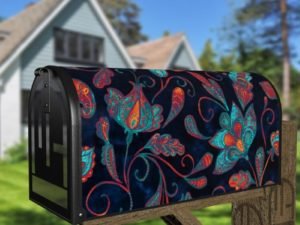 Bohemian Folk Art Paisley and Tulips Pattern #3 Decorative Curbside Farm Mailbox Cover