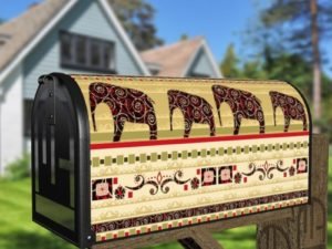Bohemian Folk Art African Elephants Patchwork Pattern #1 Decorative Curbside Farm Mailbox Cover