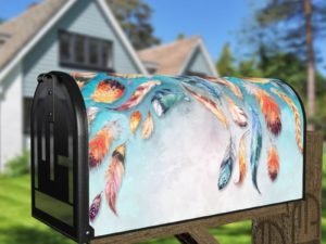 Native Design with Feathers #2 Decorative Curbside Farm Mailbox Cover