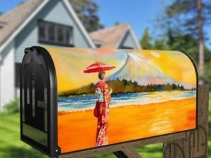 Beautiful Geisha and Mount Fuji Decorative Curbside Farm Mailbox Cover