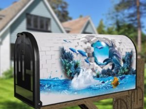 Broken Wall with Dolphins and Fish Decorative Curbside Farm Mailbox Cover