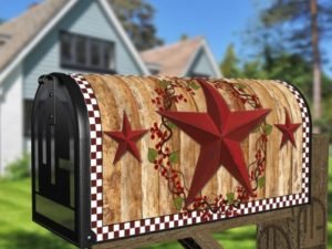 Primitive Country Folk Barn Star #6 - Welcome Friends Decorative Curbside Farm Mailbox Cover