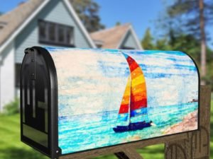 Rainbow Colored Sailboat Decorative Curbside Farm Mailbox Cover