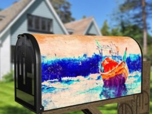 Fishing Boat in the Sunse Decorative Curbside Farm Mailbox Cover