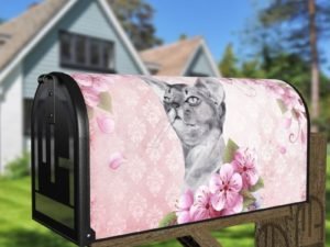 Pretty Sphynx Cat and Flowers Decorative Curbside Farm Mailbox Cover