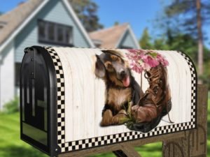 Cute Puppy and Flower Boot Decorative Curbside Farm Mailbox Cover